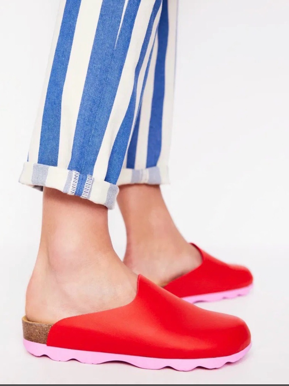 Boden Red Slip-On Clogs with Pink Sole-Size 7